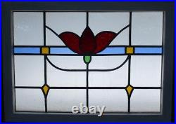 MIDSIZE OLD ENGLISH LEADED STAINED GLASS WINDOW Pretty Floral 27 x 19.75