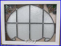 MIDSIZE OLD ENGLISH LEADED STAINED GLASS WINDOW Pretty Floral 28.25 x 21.5