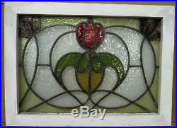 MIDSIZE OLD ENGLISH LEADED STAINED GLASS WINDOW Pretty Floral Design 26 x 19