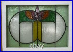 MIDSIZE OLD ENGLISH LEADED STAINED GLASS WINDOW. Pretty Floral Design 26 x 19