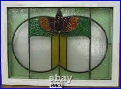 MIDSIZE OLD ENGLISH LEADED STAINED GLASS WINDOW. Pretty Floral Design 26 x 19