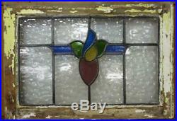 MIDSIZE OLD ENGLISH LEADED STAINED GLASS WINDOW Pretty Floral Design 27.25x 19