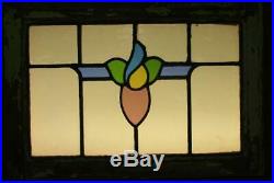MIDSIZE OLD ENGLISH LEADED STAINED GLASS WINDOW Pretty Floral Design 27.25x 19