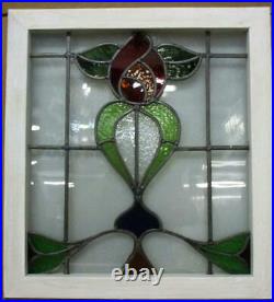 MIDSIZE OLD ENGLISH LEADED STAINED GLASS WINDOW. Pretty Flower 21.5 x 23.25