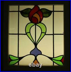 MIDSIZE OLD ENGLISH LEADED STAINED GLASS WINDOW. Pretty Flower 21.5 x 23.25