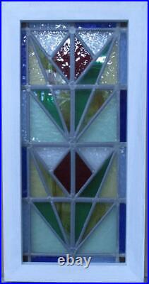 MIDSIZE OLD ENGLISH LEADED STAINED GLASS WINDOW Pretty Geometric 11.75 x 23.25