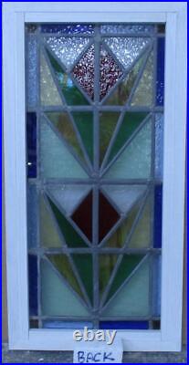 MIDSIZE OLD ENGLISH LEADED STAINED GLASS WINDOW Pretty Geometric 11.75 x 23.25