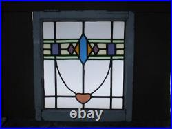 MIDSIZE OLD ENGLISH LEADED STAINED GLASS WINDOW Pretty Geometric 20.75 x 23