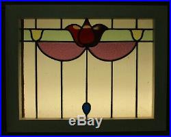 MIDSIZE OLD ENGLISH LEADED STAINED GLASS WINDOW Pretty Red Tulip 27 x 21