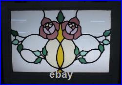 MIDSIZE OLD ENGLISH LEADED STAINED GLASS WINDOW Pretty Roses 26.5 x 19