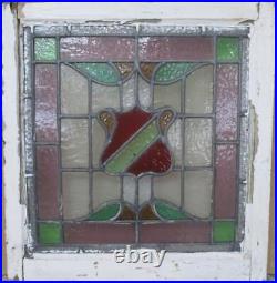 MIDSIZE OLD ENGLISH LEADED STAINED GLASS WINDOW Pretty Shield 21.5 x 23