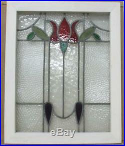 MIDSIZE OLD ENGLISH LEADED STAINED GLASS WINDOW Pretty Tulip 19.75' x 24.25
