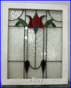 MIDSIZE OLD ENGLISH LEADED STAINED GLASS WINDOW Pretty Tulip 20.5 x 25.25