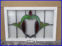 MIDSIZE OLD ENGLISH LEADED STAINED GLASS WINDOW Pretty Wreath 24 x 16