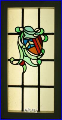 MIDSIZE OLD ENGLISH LEADED STAINED GLASS WINDOW Shield & Helmet 15.5 x 30.75