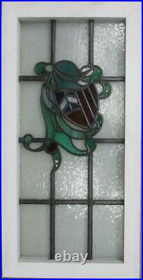 MIDSIZE OLD ENGLISH LEADED STAINED GLASS WINDOW Shield & Helmet 15.5 x 30.75