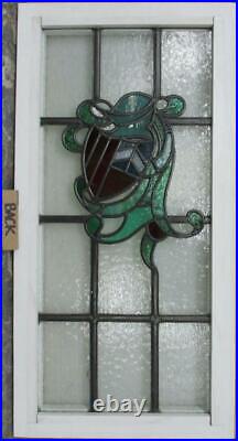 MIDSIZE OLD ENGLISH LEADED STAINED GLASS WINDOW Shield & Helmet 15.5 x 30.75