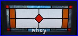 MIDSIZE OLD ENGLISH LEADED STAINED GLASS WINDOW Simple Geometric 24 x 11.75