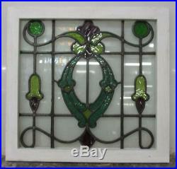 MIDSIZE OLD ENGLISH LEADED STAINED GLASS WINDOW Stunning Floral Design 23 x 22