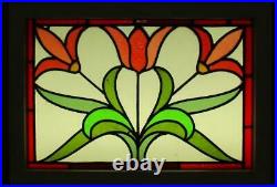 MIDSIZE OLD ENGLISH LEADED STAINED GLASS WINDOW. Stunning Flower 28.75 x 20.25