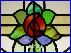 MIDSIZE OLD ENGLISH LEADED STAINED GLASS WINDOW Stunning Rose 28.5 x 21.75