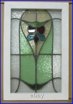 MIDSIZE OLD ENGLISH LEADED STAINED GLASS WINDOW Tall Abstract Floral 16.75 x25