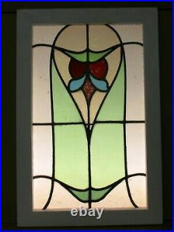 MIDSIZE OLD ENGLISH LEADED STAINED GLASS WINDOW Tall Abstract Floral 16.75 x25