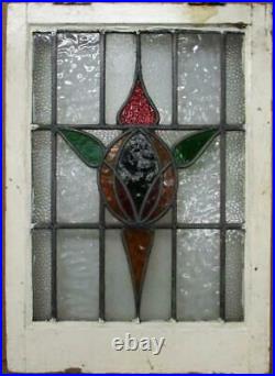 MIDSIZE OLD ENGLISH LEADED STAINED GLASS WINDOW Tall Floral 19.25 x 26.75
