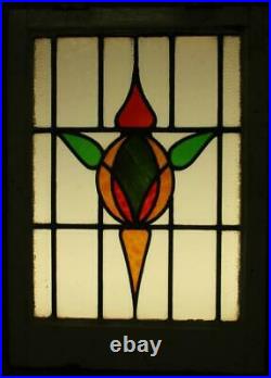 MIDSIZE OLD ENGLISH LEADED STAINED GLASS WINDOW Tall Floral 19.25 x 26.75
