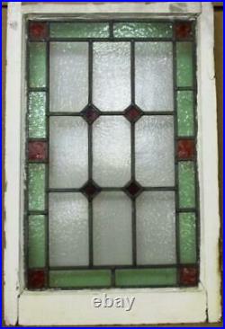 MIDSIZE OLD ENGLISH LEADED STAINED GLASS WINDOW Tall Geometric Design 17 x 26