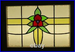 MIDSIZE OLD ENGLISH LEADED STAINED GLASS WINDOW Very Pretty Flower 23.5 x 16.5