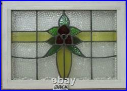 MIDSIZE OLD ENGLISH LEADED STAINED GLASS WINDOW Very Pretty Flower 23.5 x 16.5