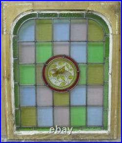 MIDSIZE OLD ENGLISH LEAD STAINED GLASS Victorian Hand Painted Arch 22 x 26.25