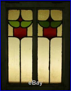 MIDSIZE OLD ENGLISH LEAD STAINED GLASS WINDOW Double Pane Design 19.25 x 24.5