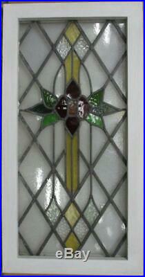MIDSIZE OLD ENGLISH STAINED GLASS WINDOW Diamond Leaded Floral 16.25 x 31.5