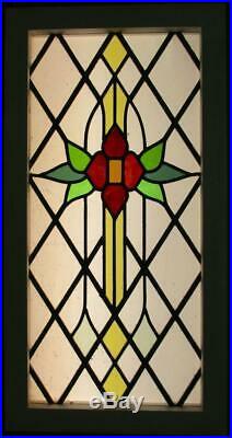 MIDSIZE OLD ENGLISH STAINED GLASS WINDOW Diamond Leaded Floral 16.25 x 31.5