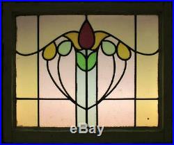 MID SIZED OLD ENGLISH LEADED STAINED GLASS WINDOW Bordered Abstract 27 x 22.5