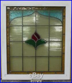 MID SIZED OLD ENGLISH LEADED STAINED GLASS WINDOW Bordered Floral 21.5 x 24.5