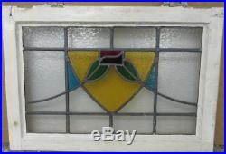 MID SIZED OLD ENGLISH LEADED STAINED GLASS WINDOW Colorful Floral 23.25 x 16