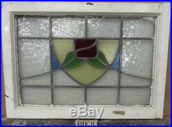 MID SIZED OLD ENGLISH LEADED STAINED GLASS WINDOW Floral Shield 24.25 x 17.75