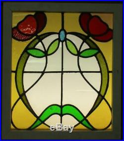 MID SIZED OLD ENGLISH LEADED STAINED GLASS WINDOW Great Floral 20.25 x 23.5