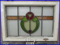 MID SIZED OLD ENGLISH LEADED STAINED GLASS WINDOW Nice Floral Band 24 x 17.25