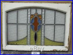 MID SIZED OLD ENGLISH LEADED STAINED GLASS WINDOW Pretty Geometric 25 x 16