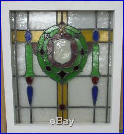 MID SIZED OLD ENGLISH LEADED STAINED GLASS WINDOW Stunning Wreath 22 x 25