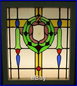 MID SIZED OLD ENGLISH LEADED STAINED GLASS WINDOW Stunning Wreath 22 x 25