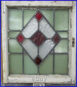 MID SIZE OLD ENGLISH LEADED STAINED GLASS WINDOW Gorgeous Diamond 21.25 x 23.5