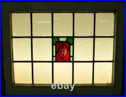 MID SIZE OLD ENGLISH LEADED STAINED GLASS WINDOW Hand Painted Floral 26 x 20.25