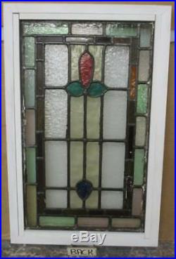 MID SIZE OLD ENGLISH LEADED STAINED GLASS WINDOW Nice Border Floral 17.5 x 27.5