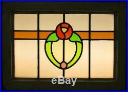 MID SIZE OLD ENGLISH LEADED STAINED GLASS WINDOW Pretty Floral Band 24 x 17.25