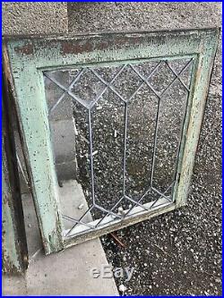MK 19 Pair Antique leaded glass window 20.5 W by 23.5 H